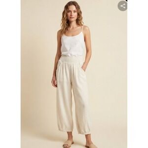 Natural Life Womens Small Cream Linen Blend Smocked Waist Harem Balloon Pants